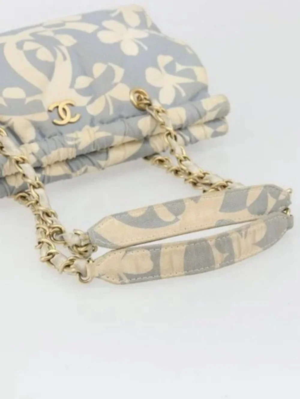 CHANEL COCO Mark Chain Shoulder Bag Canvas Light Blue Gold CC Auth YKZ826A